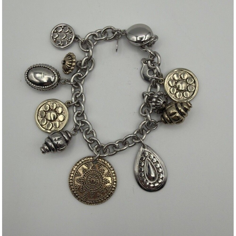 Chico’s Mixed Metal Charm Bracelet Silver Gold Boho Chunky Statement